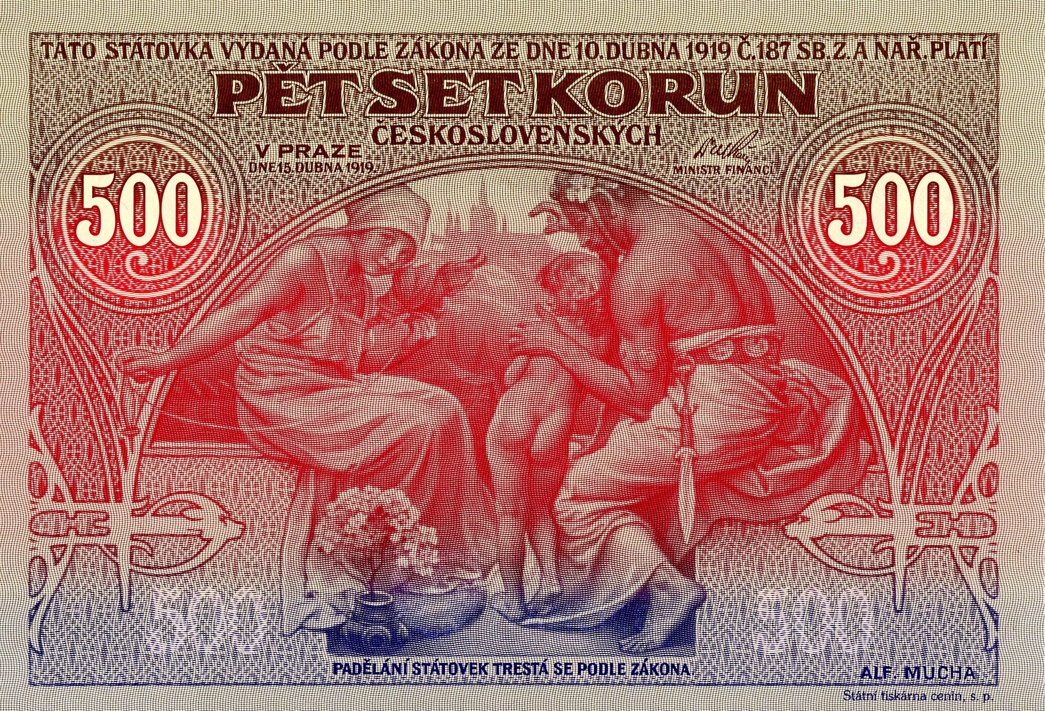 Replika pětisetkorunové bankovky dle návrhu Alfonse Muchy - emise 2020