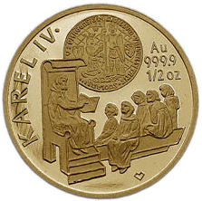 Zlatá mince 5000 Kč Založení University Karlovy v r. 1348, ČNB 1998 Standard