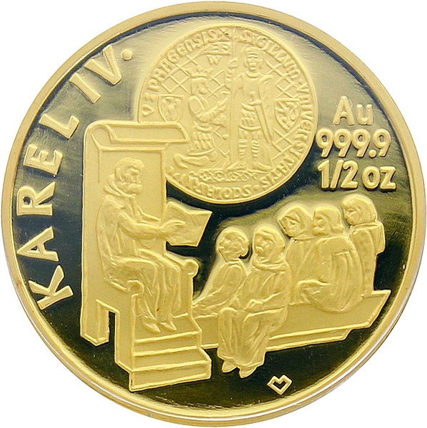 Zlatá mince 5000 Kč Založení University Karlovy 1999 Proof