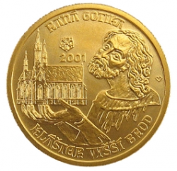 Zlatá mince 2000 Kč Klášter Ve Vyšším Brodě Raná gotika 2001 Proof