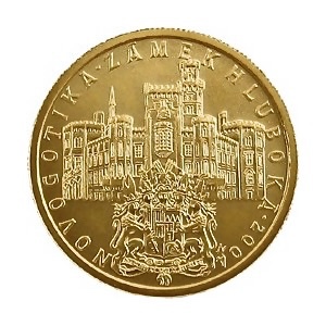 Zlatá minca 2000 Kč Zámok Hluboká Novogotika 2004 Proof