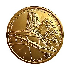 Zlatá mince 2000 Kč Tančící Dům v Praze Současnost 2005 Proof