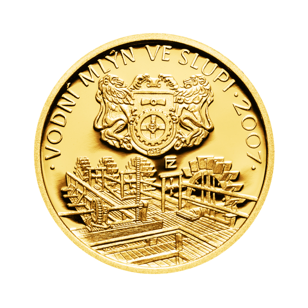 Zlatá mince 2500 Kč Vodní mlýn ve Slupi 2007 Proof