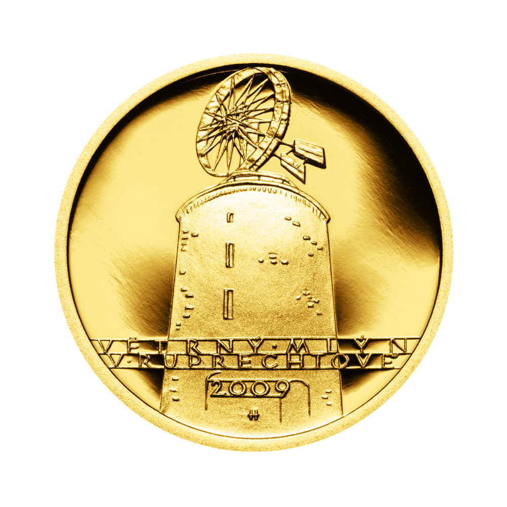Zlatá mince 2500 Kč Větrný mlýn v Ruprechtově 2009 Proof