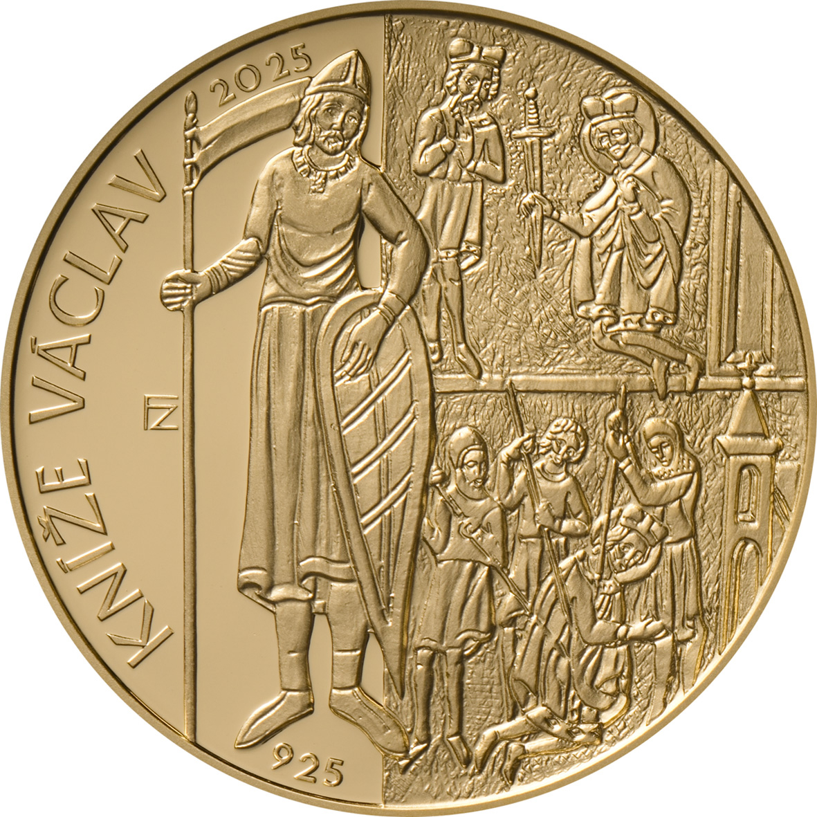 ČNB zlatá mince 10 000 Kč k 1100. výročí začátku vlády knížete Václava 2025 – rubová strana